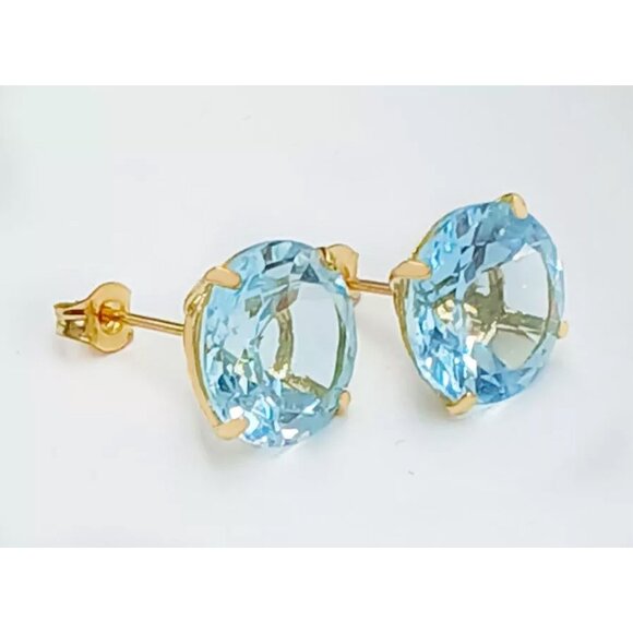 Genuine 8.76 Cts Aquamarine Studs Earrings 14k Gold - Picture 2 of 5